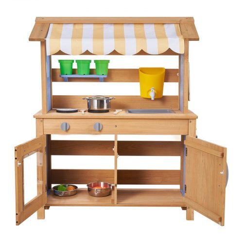 Mud Kitchen, Outdoor Mud Kitchen for Kids, Wood Outdoor Play Kitchens with Spoons, Sink, Tank, Sunshade Canopy, Shovels, Cookware Pots and Accessories, Wooden Play Kitchens for Home, Lawn LuxuryLifeWay Online Store