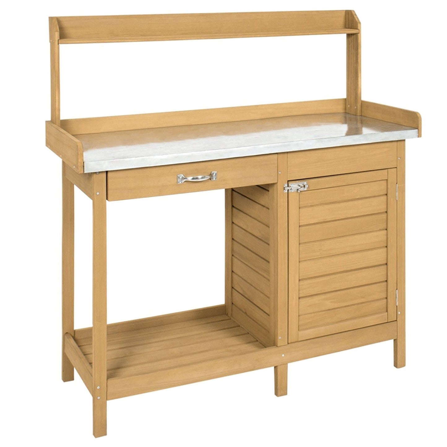 Natural Fir Wood Potting Bench Garden Work Table with Metal Top LuxuryLifeWay Online Store