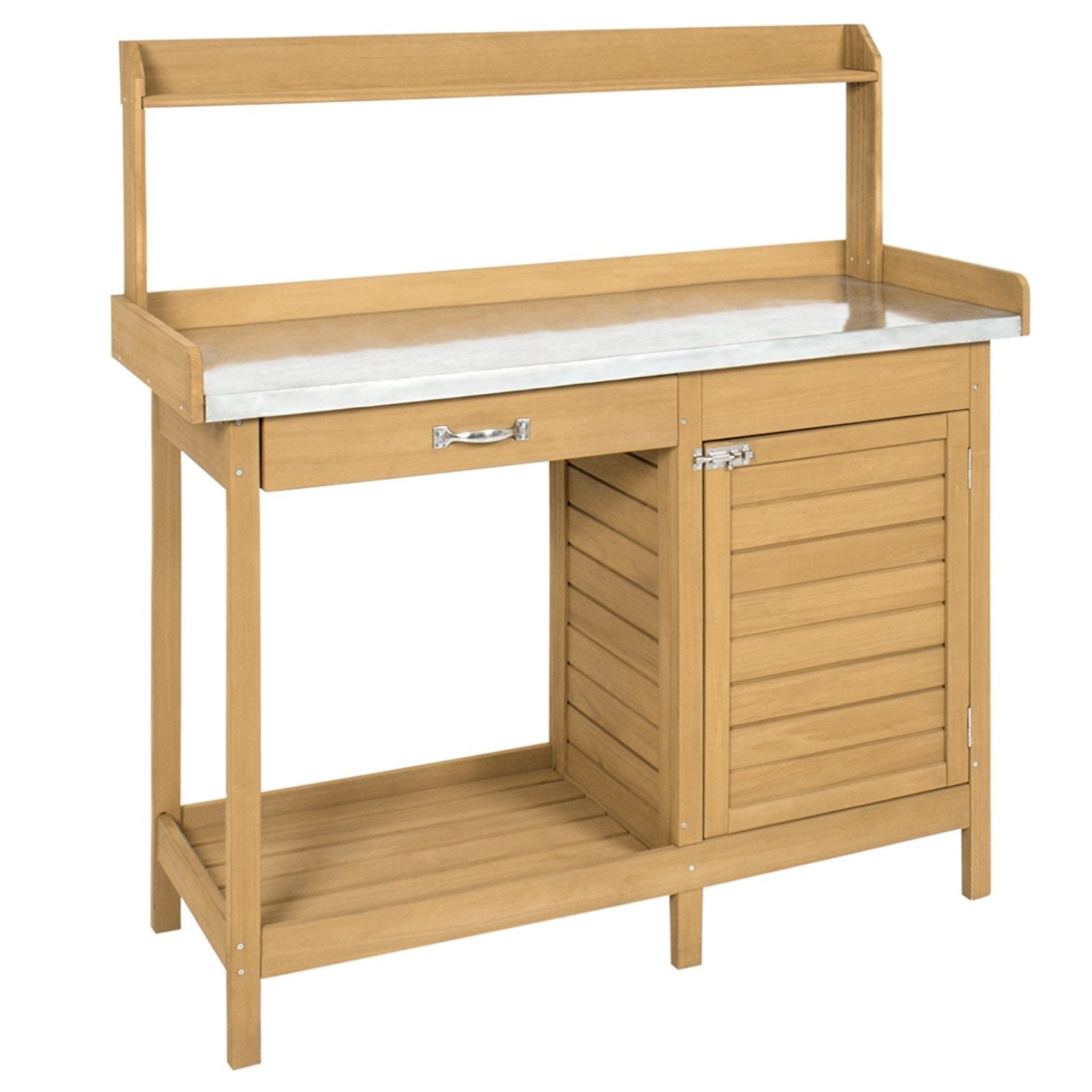 Natural Fir Wood Potting Bench Garden Work Table with Metal Top LuxuryLifeWay Online Store
