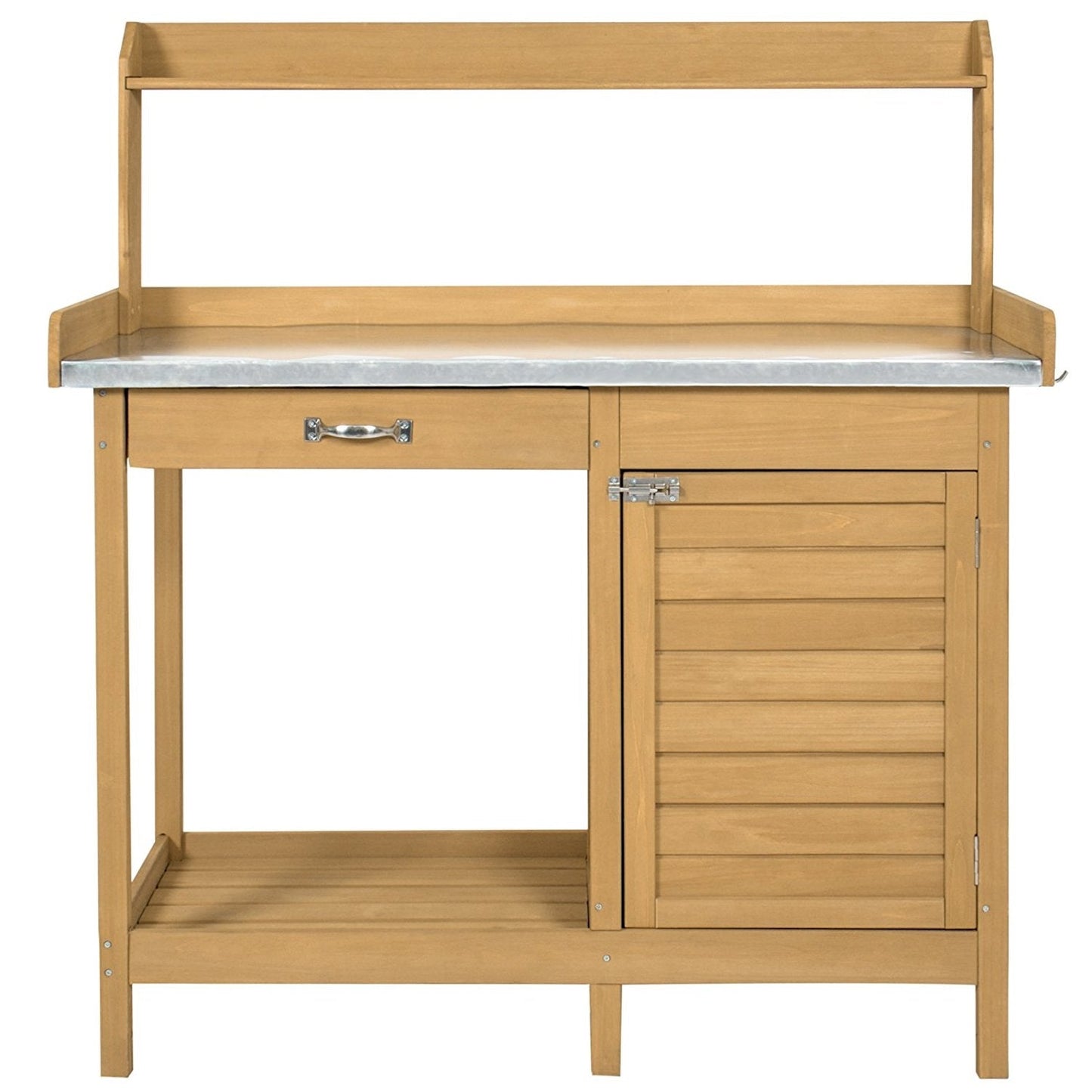 Natural Fir Wood Potting Bench Garden Work Table with Metal Top LuxuryLifeWay Online Store