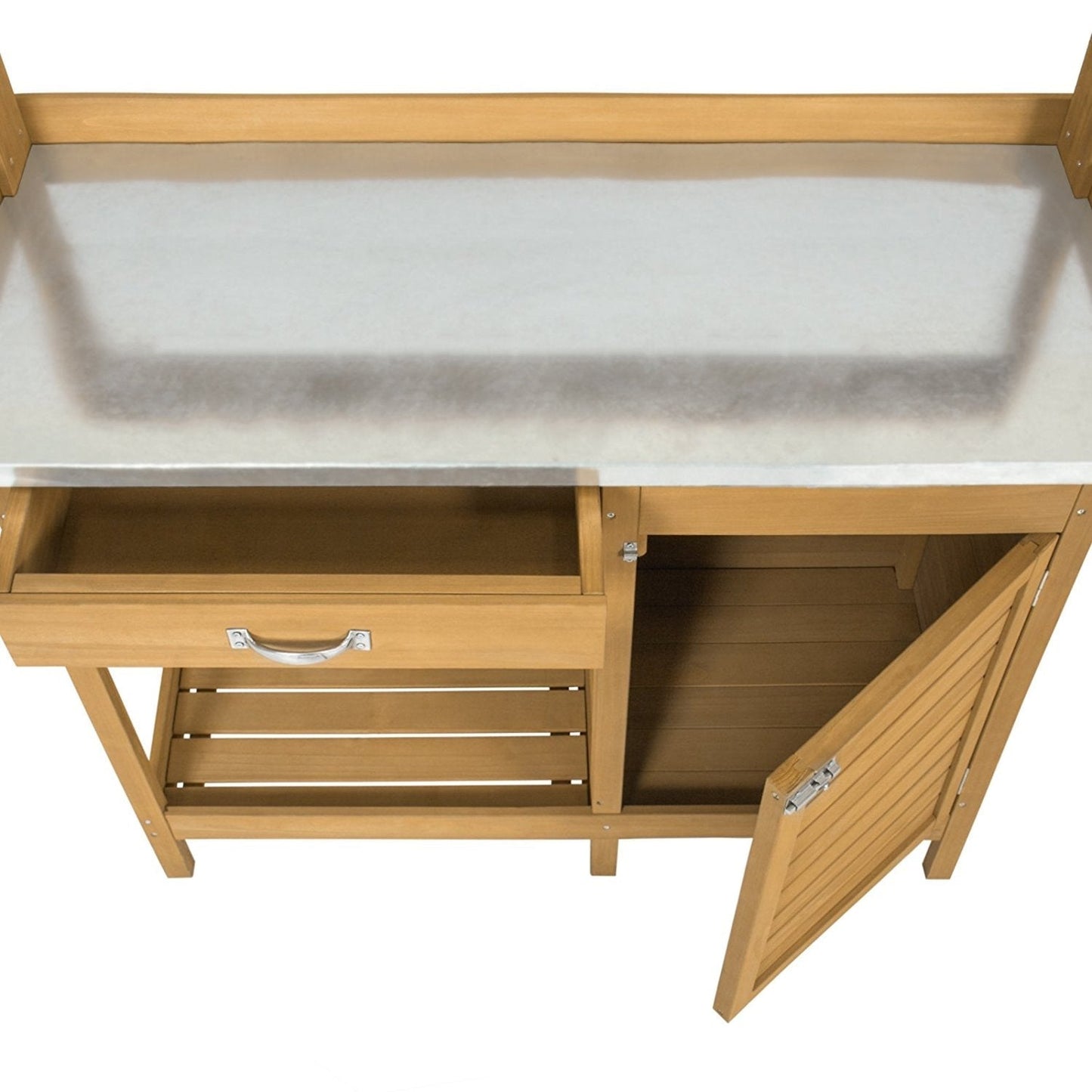Natural Fir Wood Potting Bench Garden Work Table with Metal Top LuxuryLifeWay Online Store