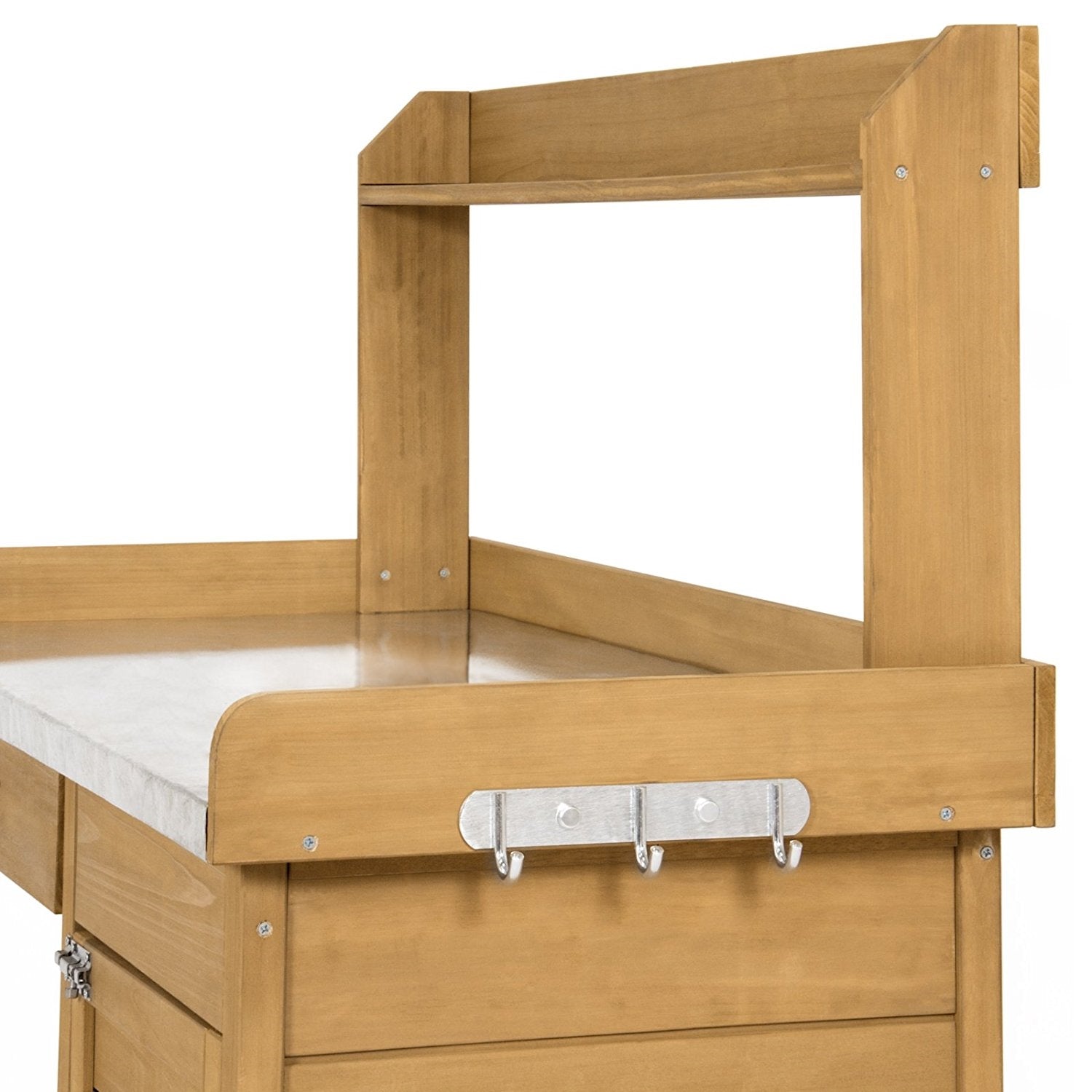 Natural Fir Wood Potting Bench Garden Work Table with Metal Top LuxuryLifeWay Online Store