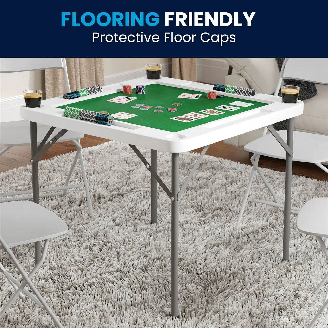 4-Player Square Folding Card Game Poker Table w/ Green Felt Top and Cup Holders LuxuryLifeWay Online Store