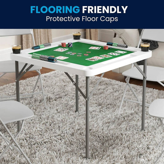 4-Player Square Folding Card Game Poker Table w/ Green Felt Top and Cup Holders LuxuryLifeWay Online Store