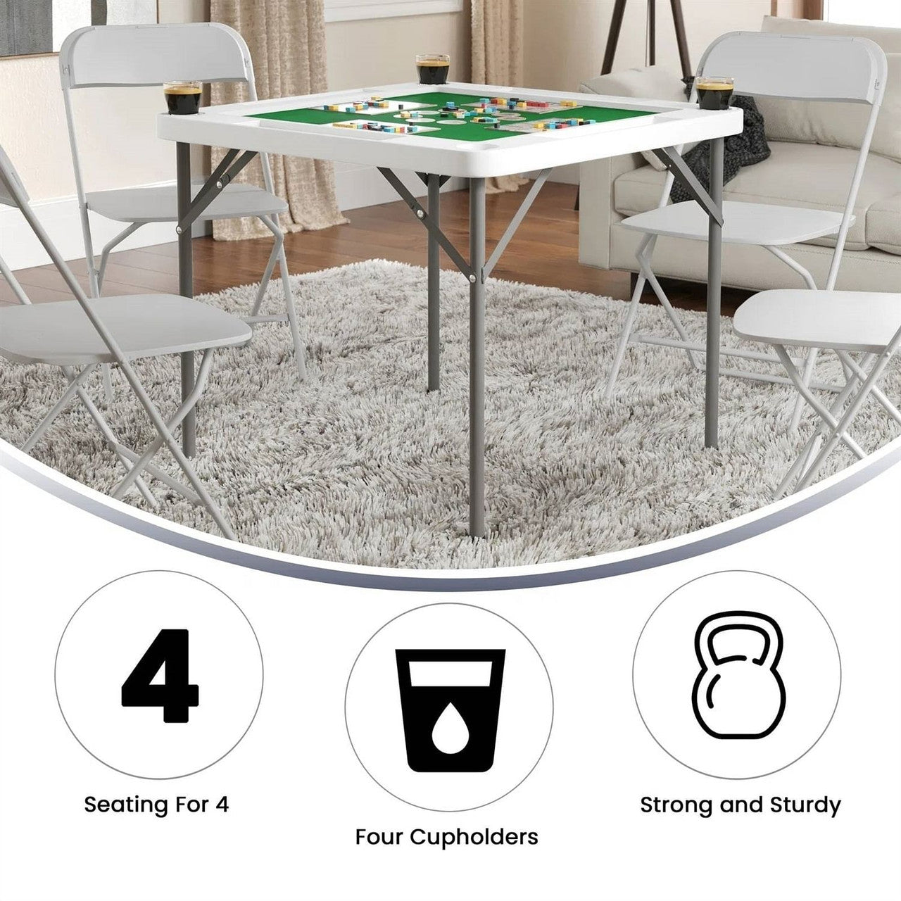 4-Player Square Folding Card Game Poker Table w/ Green Felt Top and Cup Holders LuxuryLifeWay Online Store