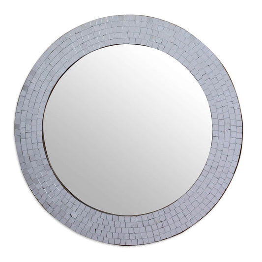 Modern Round Circular Bathroom Wall Mirror with Mosaic Glass Silver Frame LuxuryLifeWay Online Store
