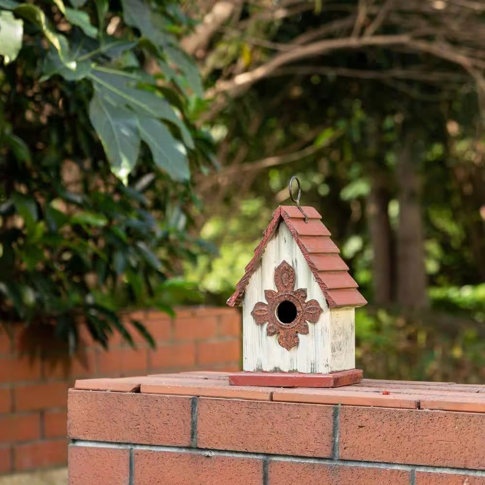 Outdoor A-Frame Solid Wood Bird House with Terracotta Color Slatted Roof LuxuryLifeWay Online Store
