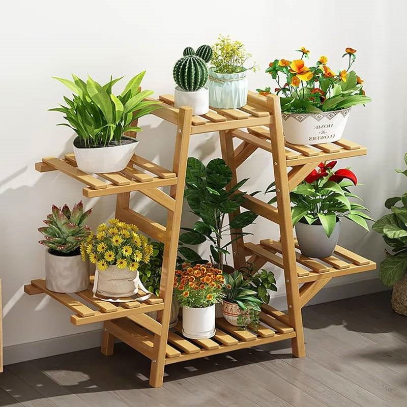Indoor Outdoor Bamboo Wood 6-Shelf Flower Pot Plant Stand LuxuryLifeWay Online Store