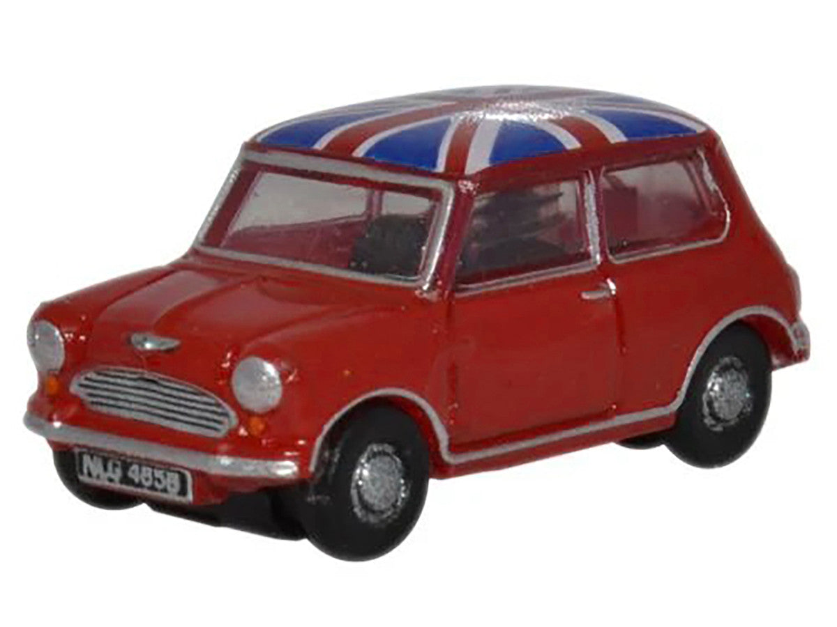 Austin Mini RHD (Right Hand Drive) Tartan Red with Union Jack Top 1/148 (N) Scale Diecast Model Car by Oxford Diecast LuxuryLifeWay Online Store