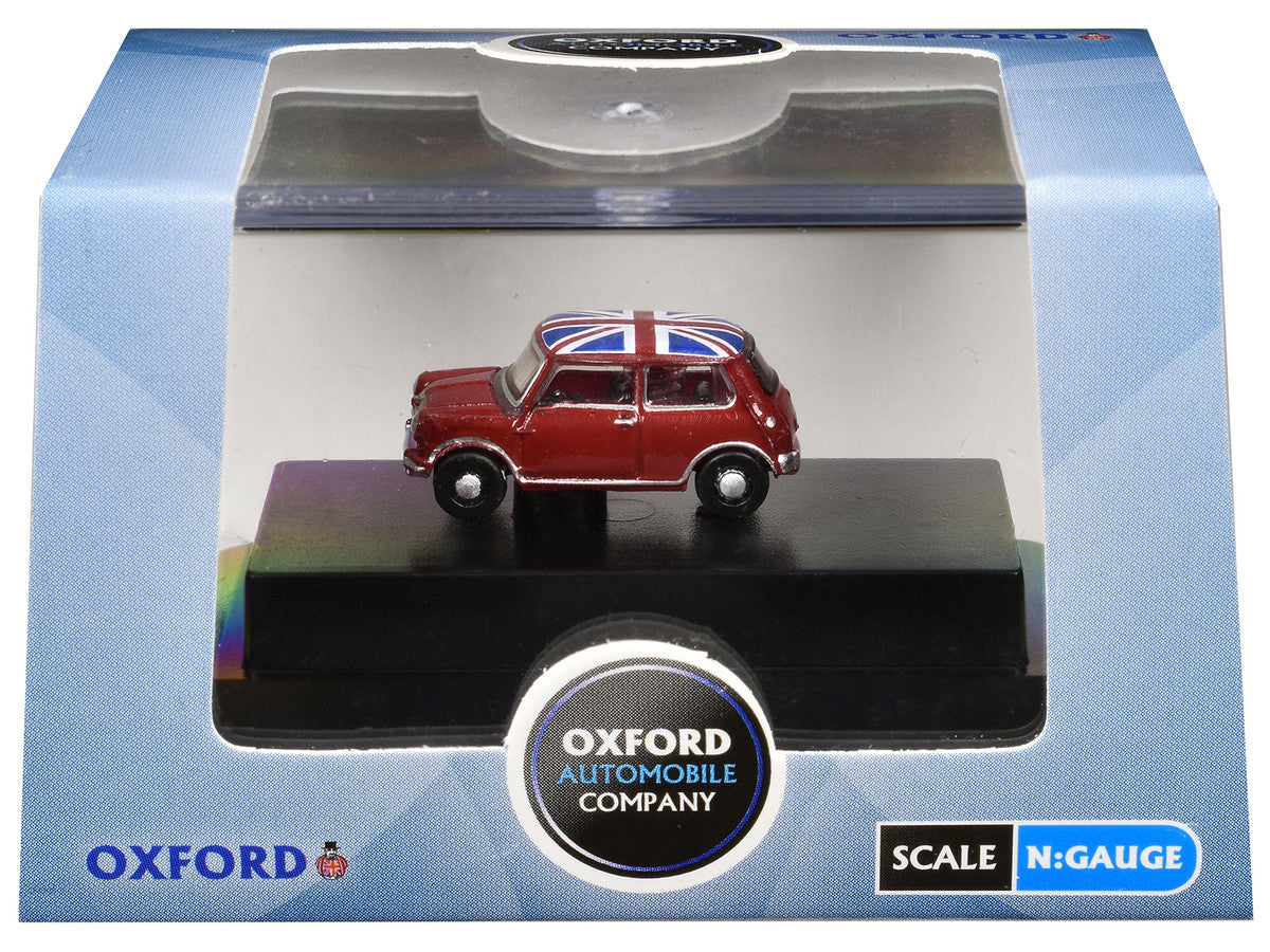 Austin Mini RHD (Right Hand Drive) Tartan Red with Union Jack Top 1/148 (N) Scale Diecast Model Car by Oxford Diecast LuxuryLifeWay Online Store