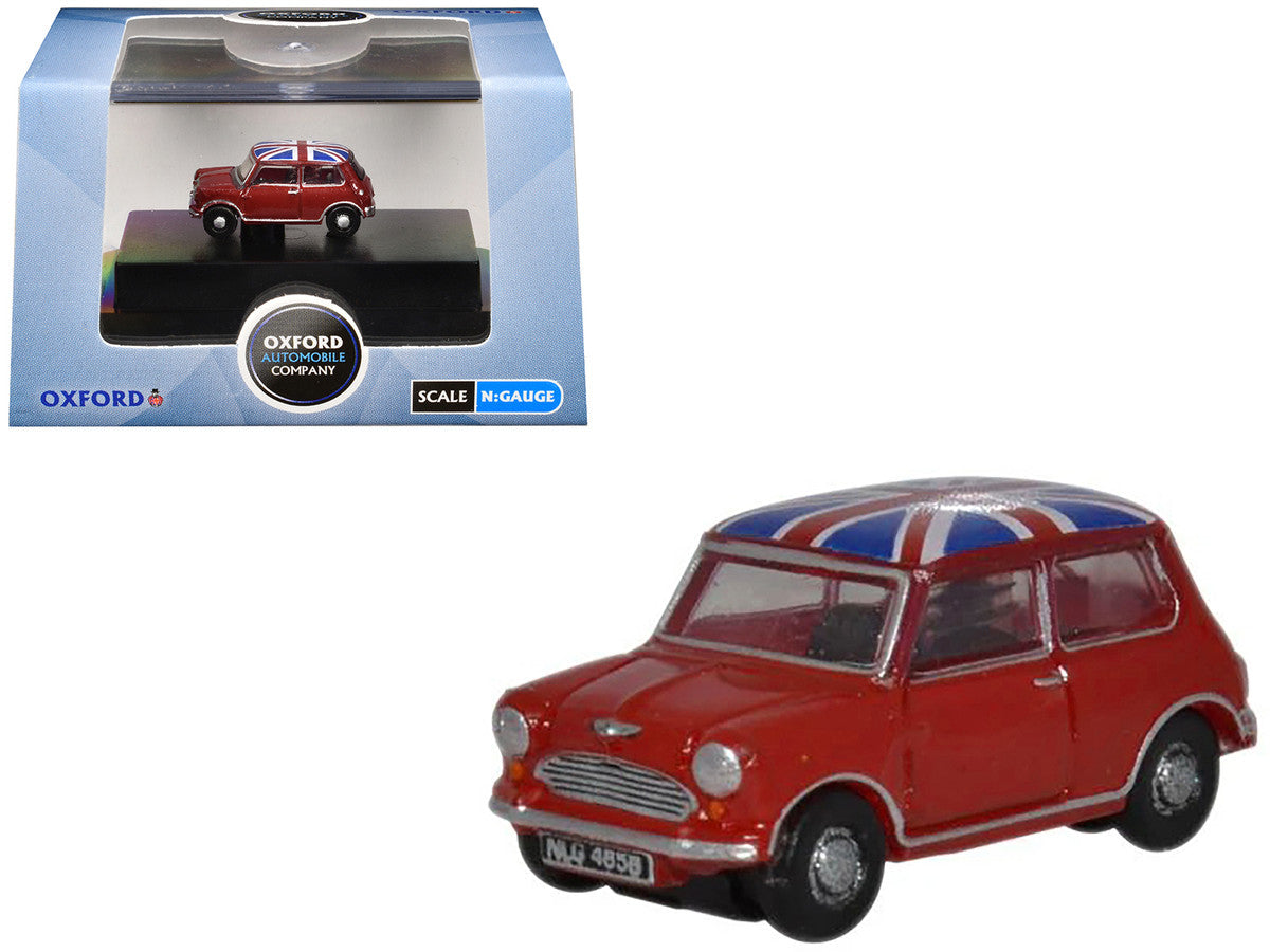 Austin Mini RHD (Right Hand Drive) Tartan Red with Union Jack Top 1/148 (N) Scale Diecast Model Car by Oxford Diecast LuxuryLifeWay Online Store