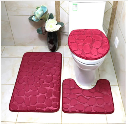 3-Piece Non-Slip Bathroom Rug Set Pi-Mart