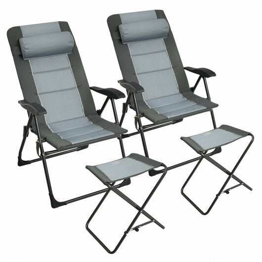 Set of 2 Patiojoy Patio Folding Dining Chair with Ottoman Set Recliner Adjustable-Gray LuxuryLifeWay Online Store