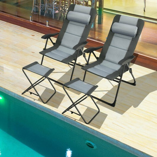 Set of 2 Patiojoy Patio Folding Dining Chair with Ottoman Set Recliner Adjustable-Gray LuxuryLifeWay Online Store