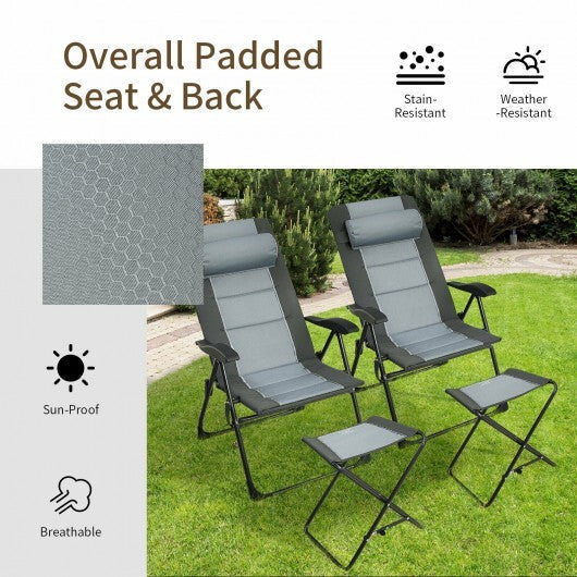 Set of 2 Patiojoy Patio Folding Dining Chair with Ottoman Set Recliner Adjustable-Gray LuxuryLifeWay Online Store