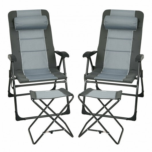 Set of 2 Patiojoy Patio Folding Dining Chair with Ottoman Set Recliner Adjustable-Gray LuxuryLifeWay Online Store