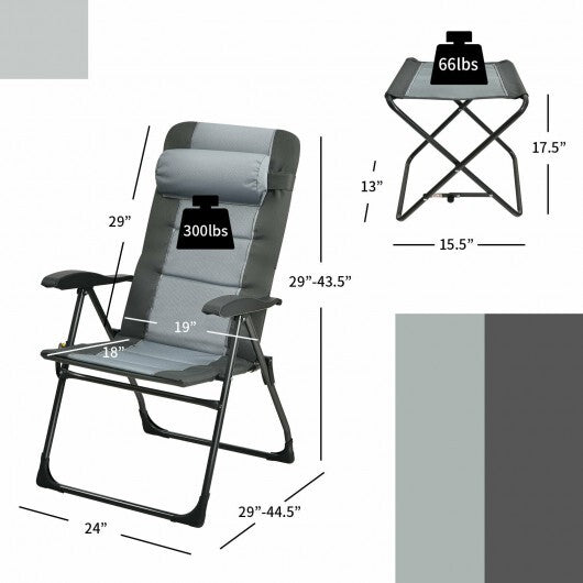 Set of 2 Patiojoy Patio Folding Dining Chair with Ottoman Set Recliner Adjustable-Gray LuxuryLifeWay Online Store