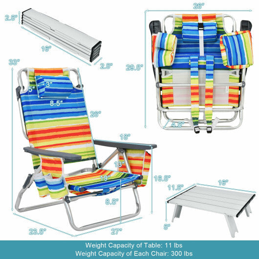 2 Packs 5-Position Outdoor Folding Backpack Beach Table Chair Reclining Chair Set-Yellow - Color: Yellow LuxuryLifeWay Online Store