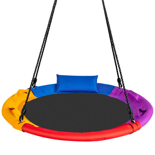 40 inch Saucer Tree Outdoor Round Platform Swing with Pillow and Handle-Multicolor LuxuryLifeWay Online Store