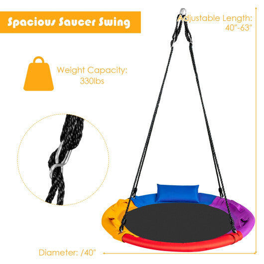 40 inch Saucer Tree Outdoor Round Platform Swing with Pillow and Handle-Multicolor LuxuryLifeWay Online Store