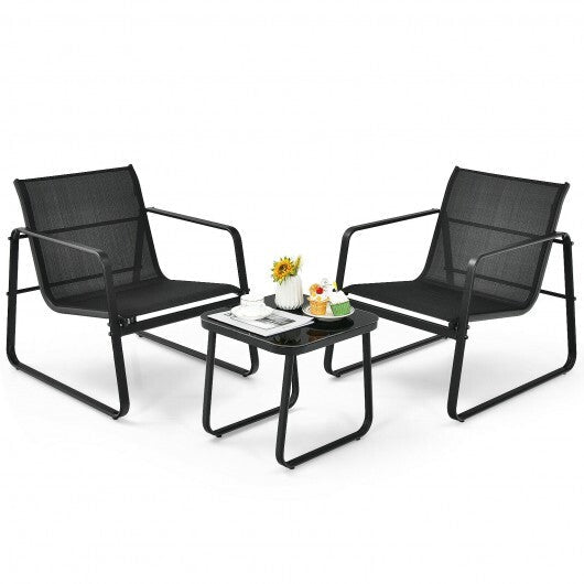 3 Pieces Patio Bistro Furniture Set with Glass Top Table Garden Deck-Black - Color: Black LuxuryLifeWay Online Store