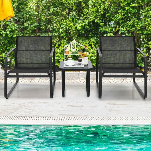 3 Pieces Patio Bistro Furniture Set with Glass Top Table Garden Deck-Black - Color: Black LuxuryLifeWay Online Store