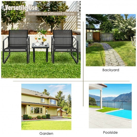 3 Pieces Patio Bistro Furniture Set with Glass Top Table Garden Deck-Black LuxuryLifeWay Online Store