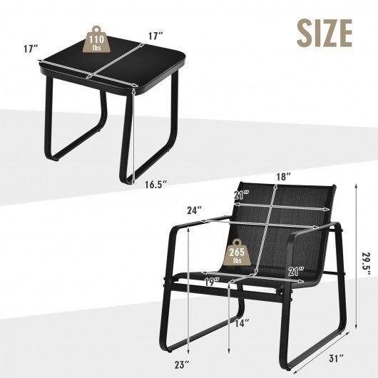 3 Pieces Patio Bistro Furniture Set with Glass Top Table Garden Deck-Black LuxuryLifeWay Online Store