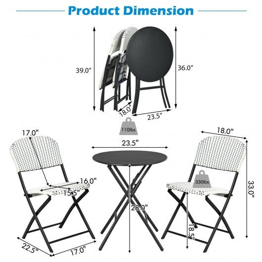 3 Pieces Patio Rattan Bistro Set with Round Dining Table and 2 Chairs LuxuryLifeWay Online Store