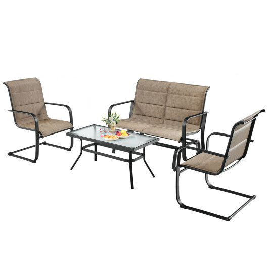 4 Pieces Outdoor Patio Furniture Set with Padded Glider Loveseat and Coffee Table-Brown LuxuryLifeWay Online Store