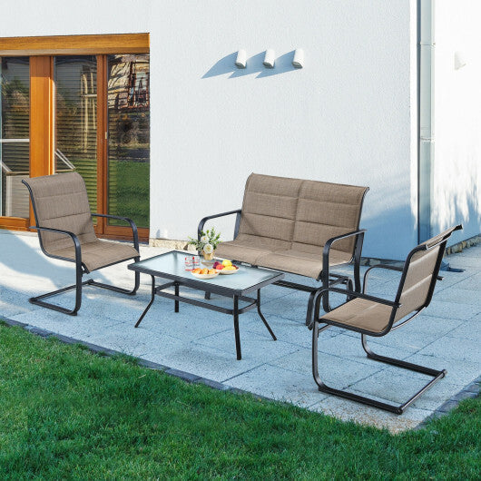 4 Pieces Outdoor Patio Furniture Set with Padded Glider Loveseat and Coffee Table-Brown LuxuryLifeWay Online Store