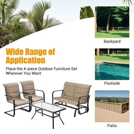 4 Pieces Outdoor Patio Furniture Set with Padded Glider Loveseat and Coffee Table-Brown LuxuryLifeWay Online Store