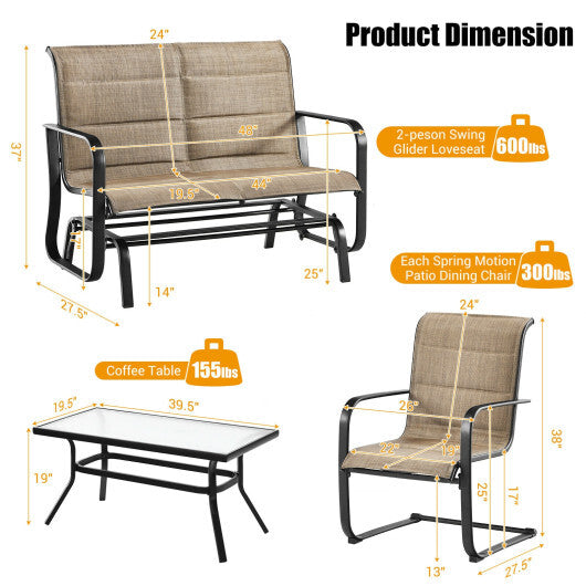 4 Pieces Outdoor Patio Furniture Set with Padded Glider Loveseat and Coffee Table-Brown LuxuryLifeWay Online Store