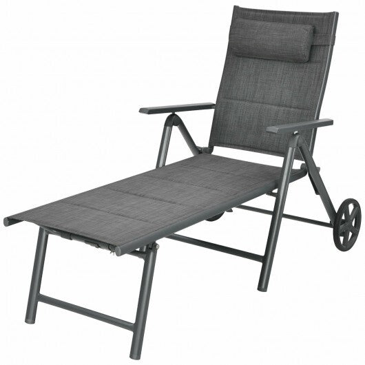 Patio Reclining Chaise Lounge with Adjust Neck Pillow-Gray LuxuryLifeWay Online Store