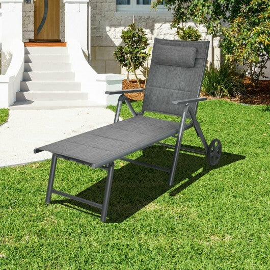 Patio Reclining Chaise Lounge with Adjust Neck Pillow-Gray LuxuryLifeWay Online Store