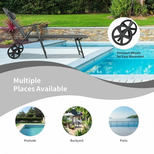 Patio Reclining Chaise Lounge with Adjust Neck Pillow-Gray LuxuryLifeWay Online Store