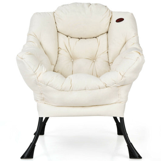 Modern Polyester Fabric Lazy Chair with Steel Frame and Side Pocket-Beige LuxuryLifeWay Online Store