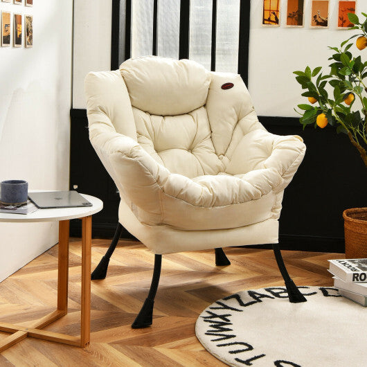 Modern Polyester Fabric Lazy Chair with Steel Frame and Side Pocket-Beige LuxuryLifeWay Online Store