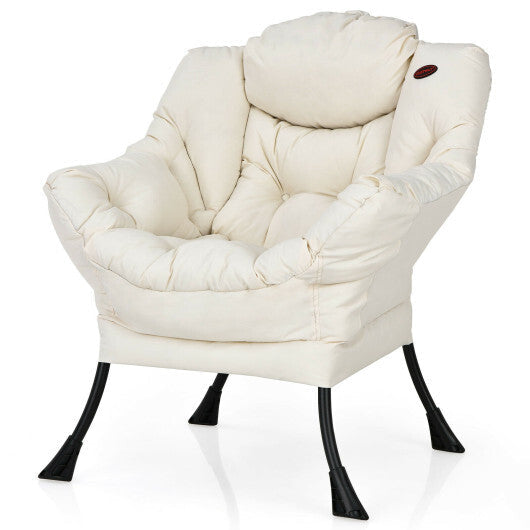 Modern Polyester Fabric Lazy Chair with Steel Frame and Side Pocket-Beige LuxuryLifeWay Online Store