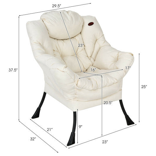 Modern Polyester Fabric Lazy Chair with Steel Frame and Side Pocket-Beige LuxuryLifeWay Online Store