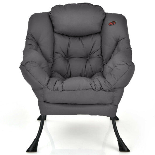 Modern Polyester Fabric Lazy Chair with Steel Frame and Side Pocket-Beige LuxuryLifeWay Online Store