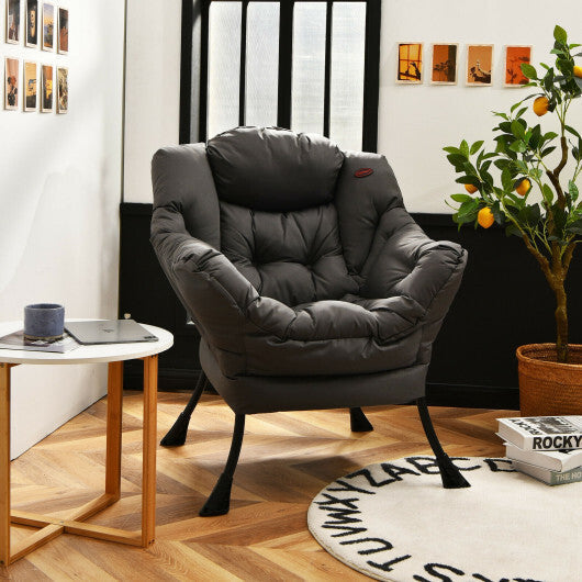 Modern Polyester Fabric Lazy Chair with Steel Frame and Side Pocket-Beige LuxuryLifeWay Online Store