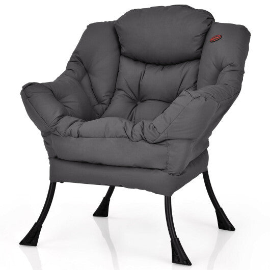 Modern Polyester Fabric Lazy Chair with Steel Frame and Side Pocket-Beige LuxuryLifeWay Online Store