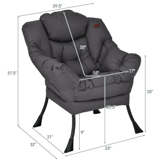 Modern Polyester Fabric Lazy Chair with Steel Frame and Side Pocket-Beige LuxuryLifeWay Online Store