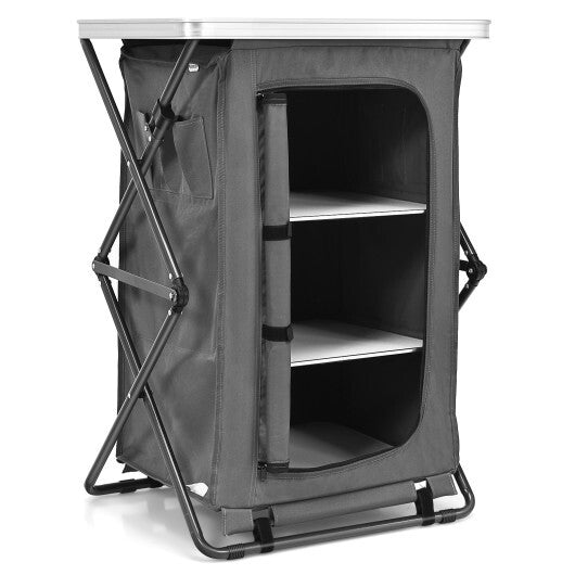 Folding Camping Storage Cabinet with 3 Shelves and Carry Bag-M - Color: Gray - Size: M LuxuryLifeWay Online Store