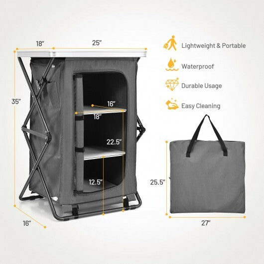 Folding Camping Storage Cabinet with 3 Shelves and Carry Bag-M - Color: Gray - Size: M LuxuryLifeWay Online Store
