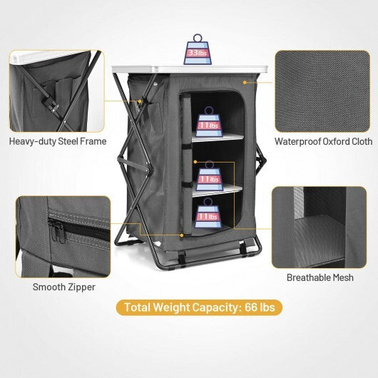 Folding Camping Storage Cabinet with 3 Shelves and Carry Bag-M - Color: Gray - Size: M LuxuryLifeWay Online Store