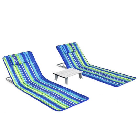 3 Pieces Beach Lounge Chair Mat Set 2 Adjustable Lounge Chairs with Table Stripe-Stripe LuxuryLifeWay Online Store