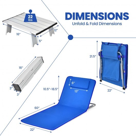 3 Pieces Beach Lounge Chair Mat Set 2 Adjustable Lounge Chairs with Table Stripe-Blue - Color: Blue LuxuryLifeWay Online Store