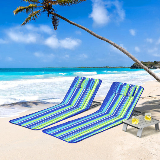 3 Pieces Beach Lounge Chair Mat Set 2 Adjustable Lounge Chairs with Table Stripe-Stripe LuxuryLifeWay Online Store